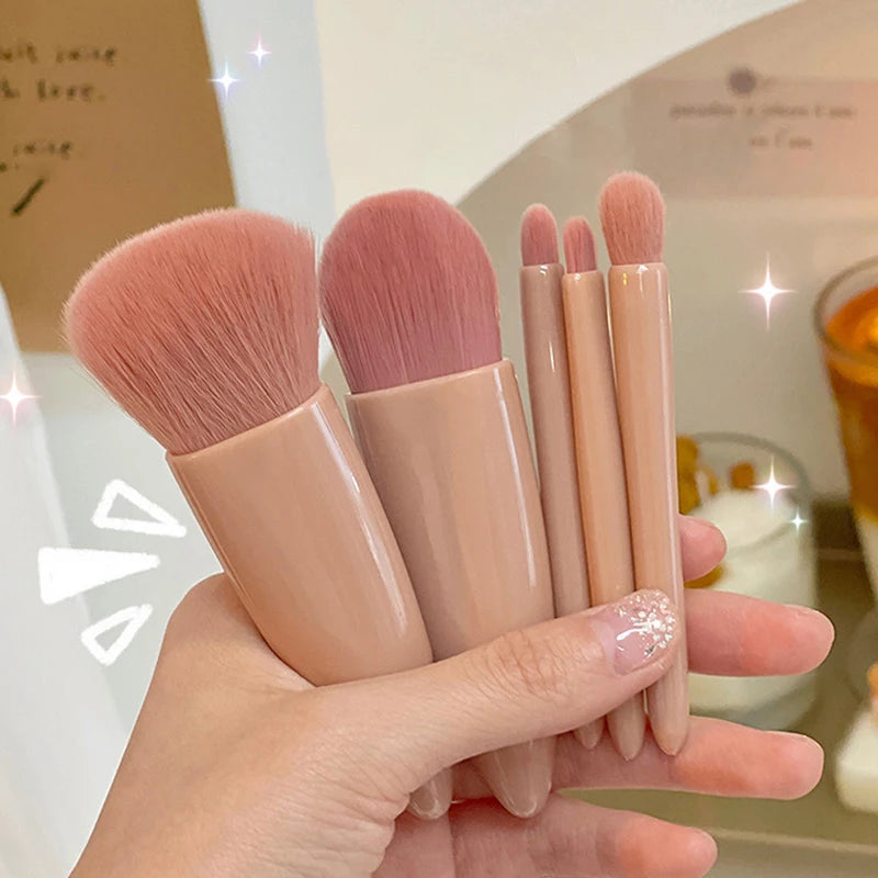 5pcs Mini Makeup Cosmetic Brushes Sets Translucent Box Mirror Face Foundation Powder Blusher Protable Travel Carry Make Up Tools