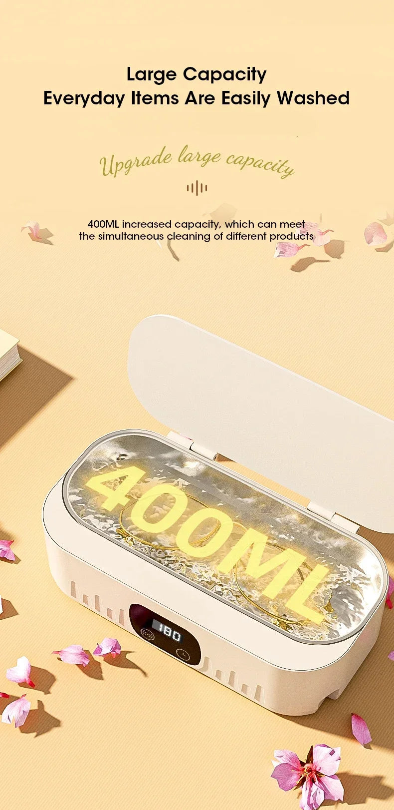 Ultrasonic Cleaning Machine 400ml Ultrasonic Cleaning Tank Automatic Cleaning Makeup Brush Glasses Watches Jewelry Cleaning