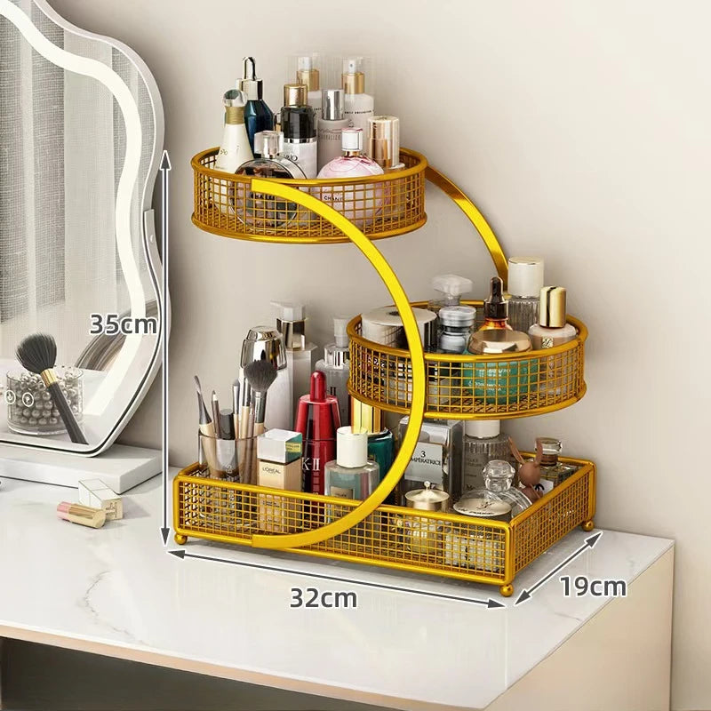 1pc Lightweight Varnished Metal Makeup Storage Rack - No - Installation, Ideal for Vanity Countertop, for Lipstick & Skincare
