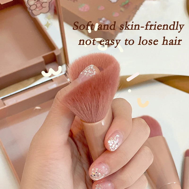 5pcs Mini Makeup Cosmetic Brushes Sets Translucent Box Mirror Face Foundation Powder Blusher Protable Travel Carry Make Up Tools