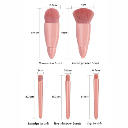 5pcs Mini Makeup Cosmetic Brushes Sets Translucent Box Mirror Face Foundation Powder Blusher Protable Travel Carry Make Up Tools